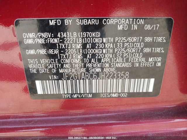 Subaru Crosstrek 2.0i Premium 2018 JF2GTABC6JH223358 Image 9