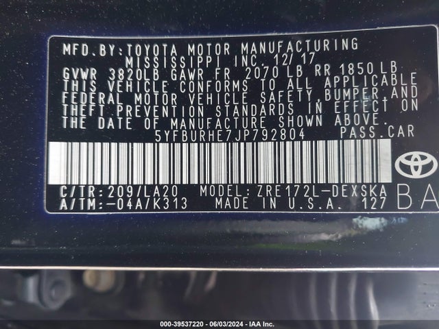Toyota Corolla Xse 2018 5YFBURHE7JP792804 Image 9