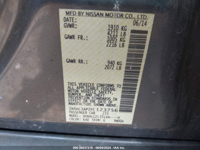 Nissan Altima 2.5 S 2015 1N4AL3AP2FC123756 Image 9