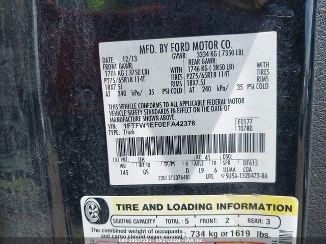 Ford F-150 Xlt 2014 1FTFW1EF0EFA42376 Image 9