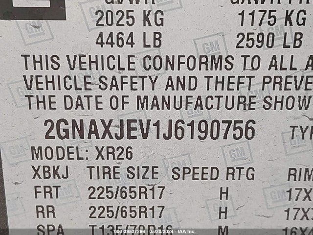 Chevrolet EQUINOX LT 2018 2GNAXJEV1J6190756 Image 9