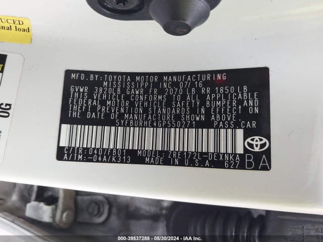 Toyota COROLLA LE 2016 5YFBURHE4GP550271 Image 9