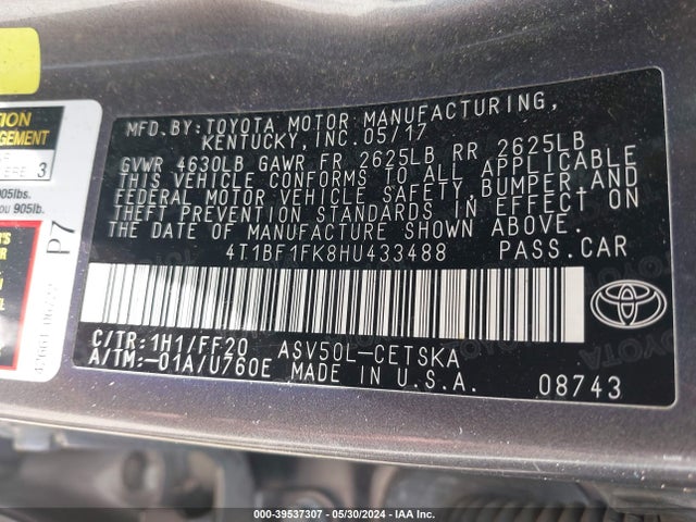 Toyota CAMRY SE 2017 4T1BF1FK8HU433488 Image 9