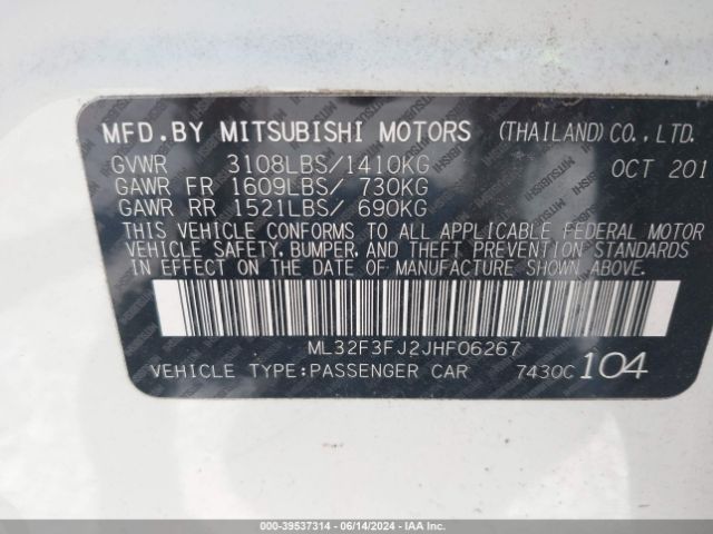ML32F3FJ2JHF06267 Mitsubishi Mirage G4 Es