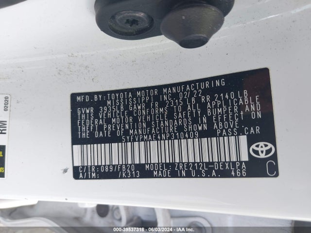 Toyota COROLLA LE 2022 5YFVPMAE4NP310409 Image 9