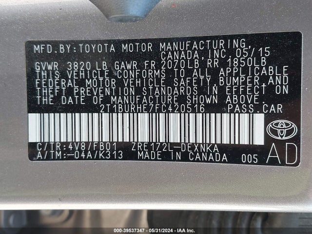 Toyota COROLLA LE 2015 2T1BURHE7FC420516 Image 9