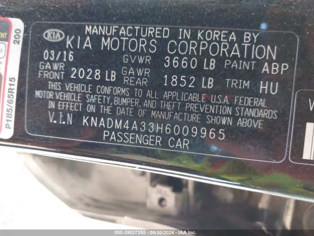 KNADM4A33H6009965 KIA RIO LX
