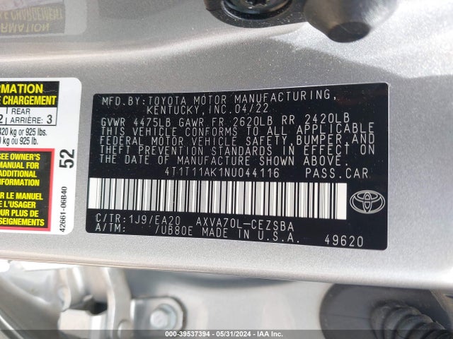 Toyota CAMRY SE 2022 4T1T11AK1NU044116 Image 9