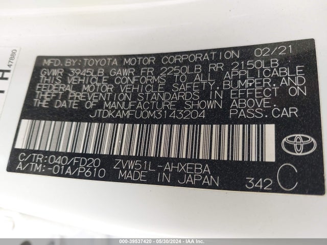 Toyota Prius Le 2021 JTDKAMFU0M3143204 Image 9