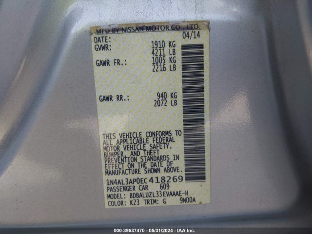 Nissan Altima 2.5 Sv 2014 1N4AL3AP0EC418269 Image 9