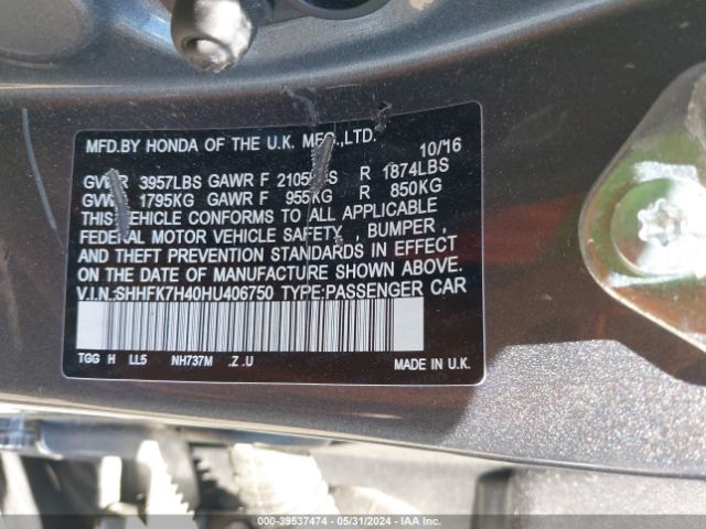 SHHFK7H40HU406750 Honda Civic Sport