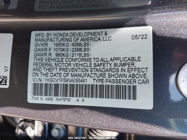 Honda Accord Ex-l 2022 1HGCV1F59NA055461 Image 9