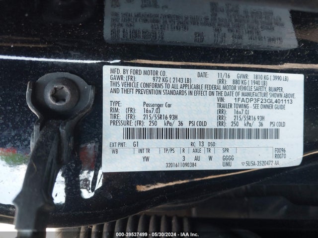 Ford FOCUS SE 2016 1FADP3F23GL401113 Image 9