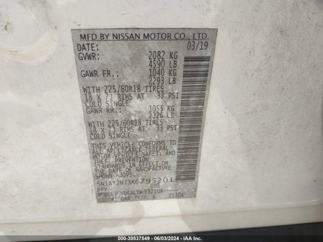 Nissan ROGUE SV 2019 5N1AT2MT3KC795201 Image 9