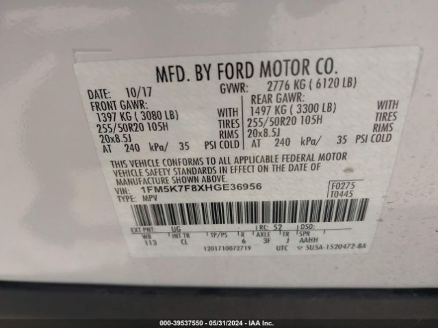 1FM5K7F8XHGE36956 Ford Explorer Limited