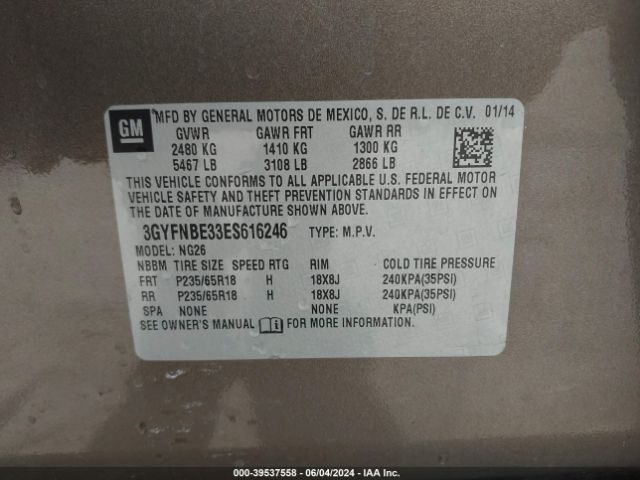 3GYFNBE33ES616246 Cadillac Srx Luxury Collection
