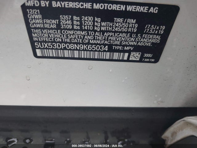 5UX53DP08N9K65034 BMW X3 Xdrive30i