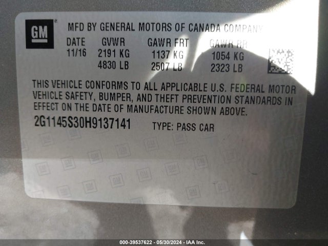 Chevrolet IMPALA 2LZ 2017 2G1145S30H9137141 Image 9