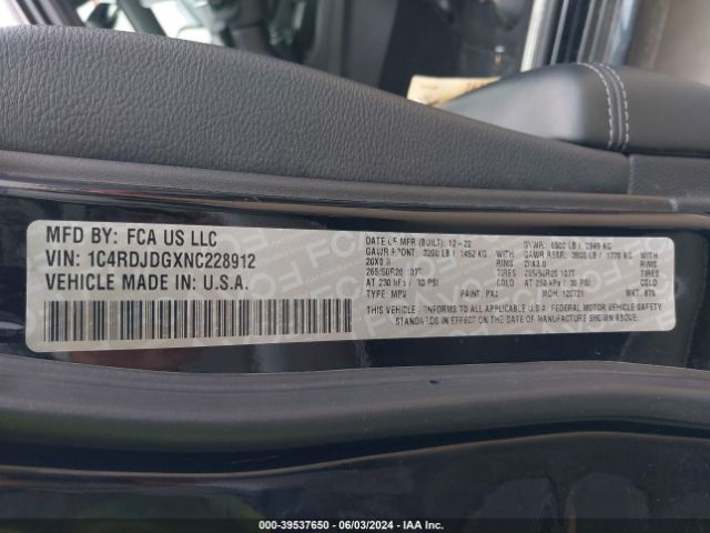 1C4RDJDGXNC228912 Dodge Durango Gt Plus Awd