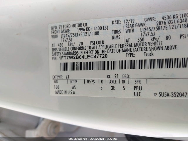 Ford F-250 Xl 2020 1FT7W2B64LEC47720 Image 9