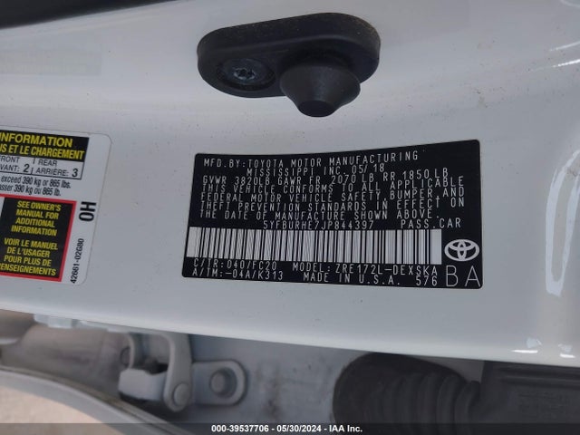 Toyota COROLLA SE 2018 5YFBURHE7JP844397 Image 9