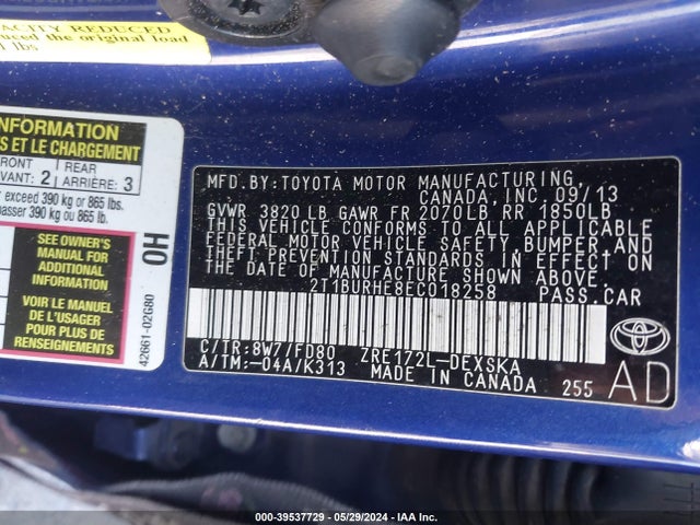 Toyota Corolla S Plus 2014 2T1BURHE8EC018258 Image 9