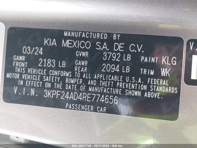 KIA Forte Lxs 2024 3KPF24AD4RE774656 Image 9