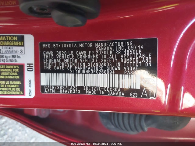 Toyota Corolla S Premium 2015 2T1BURHE3FC266094 Image 9