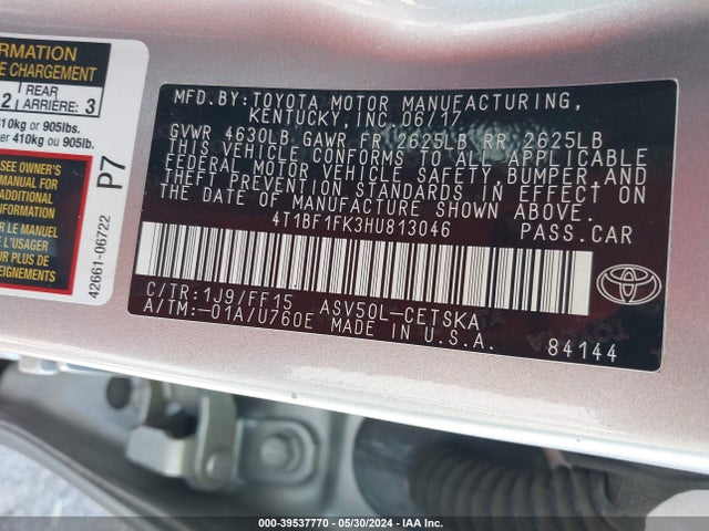 Toyota CAMRY SE 2017 4T1BF1FK3HU813046 Image 9