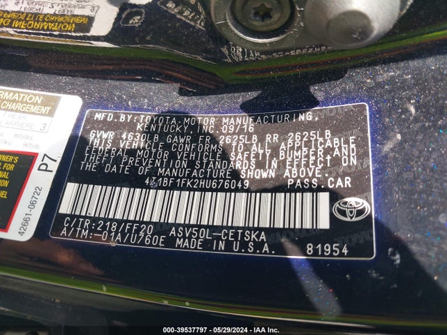 Toyota CAMRY SE 2017 4T1BF1FK2HU676049 Image 9