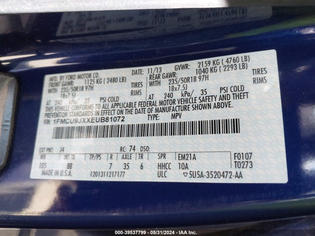 Ford Escape Titanium 2014 1FMCU9JXXEUB81072 Image 9