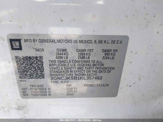 3GNCJKSB1KL357463 Chevrolet TRAX LS