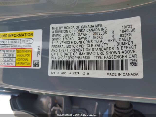 2HGFE2F59RH517530 Honda Civic Sport