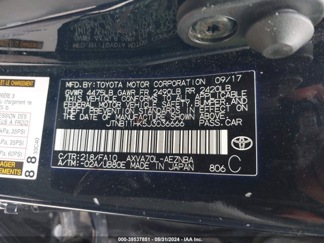 Toyota CAMRY LE 2018 JTNB11HK5J3036666 Image 9