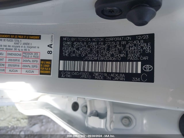 Toyota Corolla Hybrid Le 2024 JTDBCMFE8R3040610 Image 9