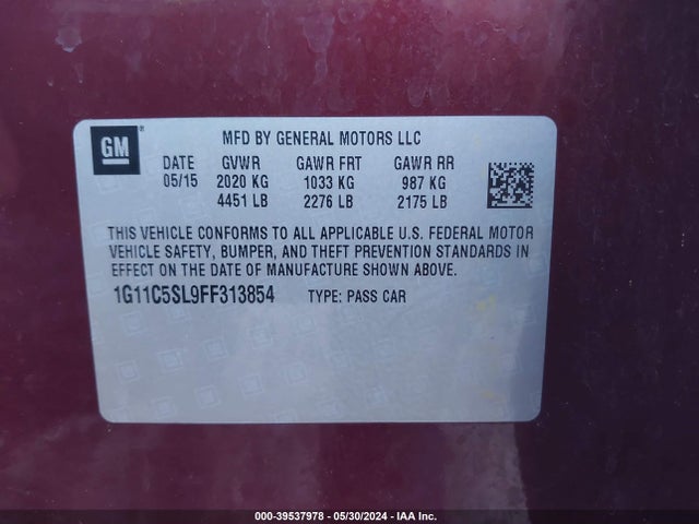 Chevrolet MALIBU 1LT 2015 1G11C5SL9FF313854 Image 9