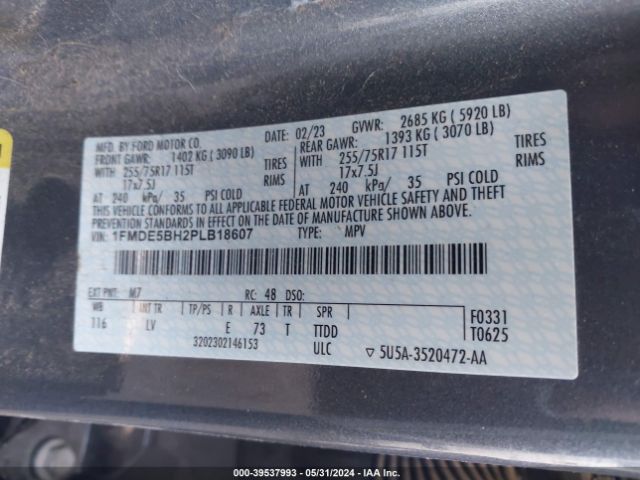 1FMDE5BH2PLB18607 Ford Bronco Big Bend
