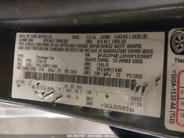 Ford FIESTA SE 2017 3FADP4EJ3HM103997 Image 9