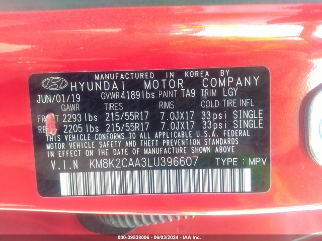 Hyundai Kona Sel 2020 KM8K2CAA3LU396607 Image 9
