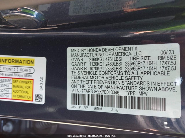 Honda Cr-v Lx 2wd 2023 7FARS3H2XPE013346 Image 9