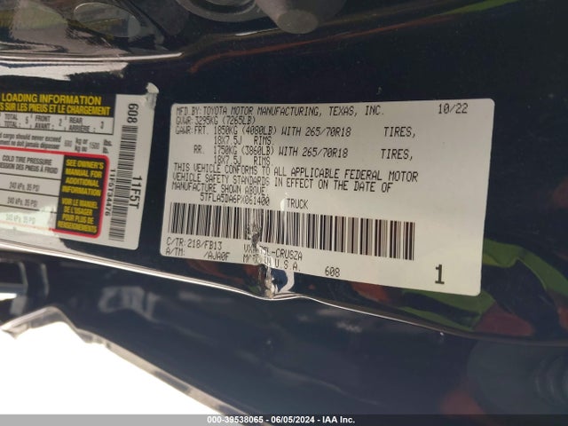 Toyota Tundra Sr5 2023 5TFLA5DA6PX061400 Image 9