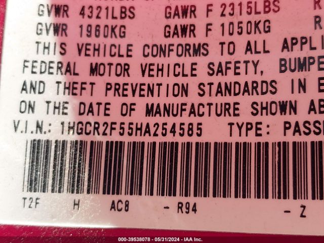 1HGCR2F55HA254585 Honda Accord Sport