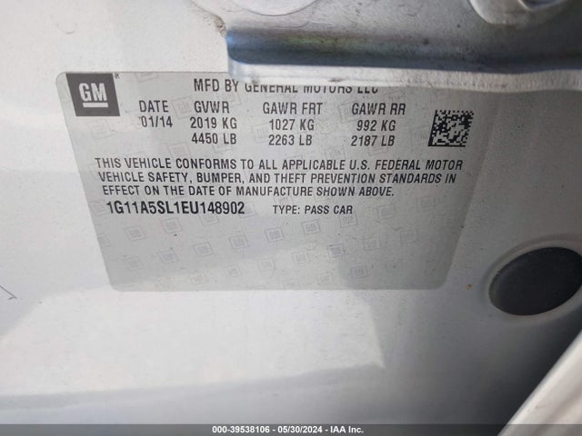 Chevrolet Malibu 1fl 2014 1G11A5SL1EU148902 Image 9