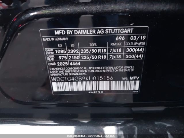 WDCTG4GB9KU015156 Mercedes-Benz Gla 250 4matic