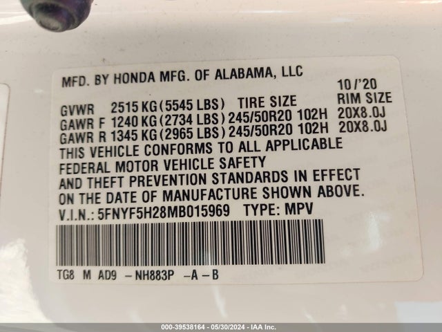 Honda Pilot 2wd Special Edition 2021 5FNYF5H28MB015969 Image 9
