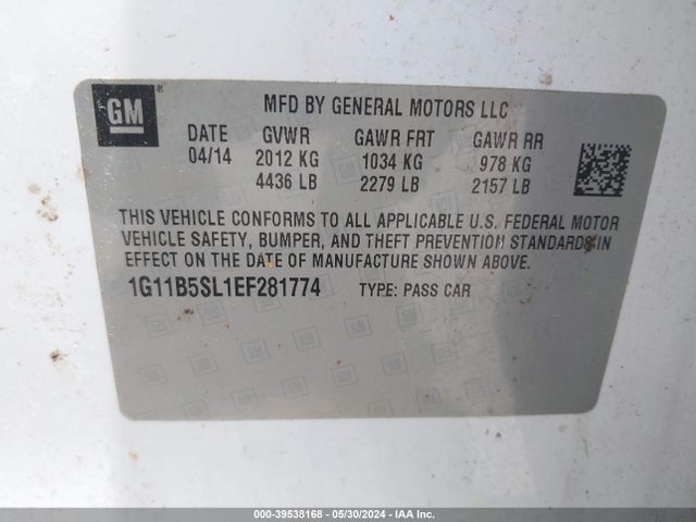 Chevrolet Malibu 1ls 2014 1G11B5SL1EF281774 Image 9