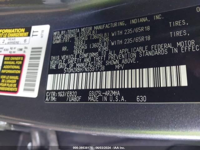 Toyota Highlander Xle 2022 5TDHZRBH7NS591738 Image 9