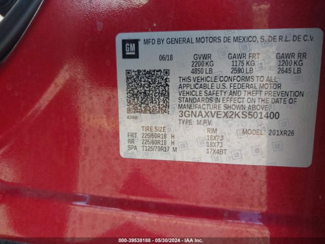 3GNAXVEX2KS501400 Chevrolet EQUINOX LT
