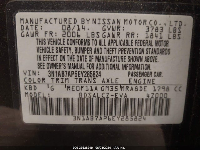 Nissan SENTRA S 2014 3N1AB7AP6EY285824 Image 9