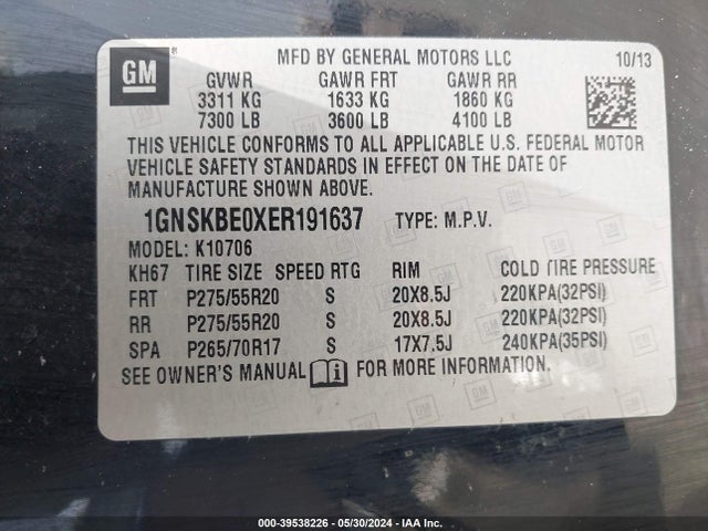 Chevrolet Tahoe Lt 2014 1GNSKBE0XER191637 Image 9